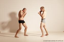 Underwear Martial art Man - Man White Moving poses Slim Short Blond Dynamic poses Academic